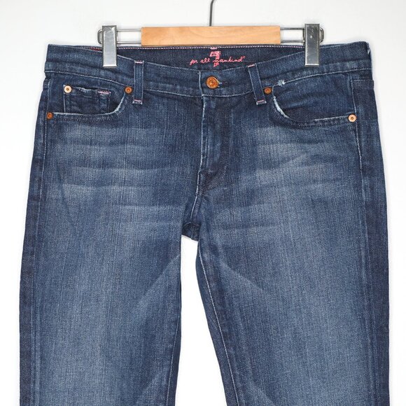 7 For All Mandkind Y2K Low Rise Bootcut Jeans Blue Stretch Denim Pink Stitching - Picture 4 of 11